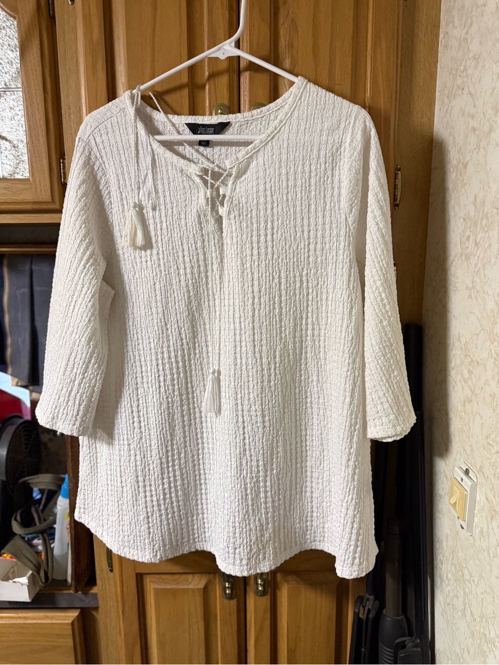 live and let live Cream Textured Lace-Up Tunic